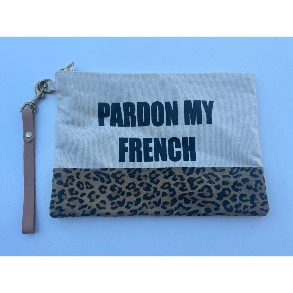Pardon My French Leopard Print Clutch Wristlet Bag Accessory
